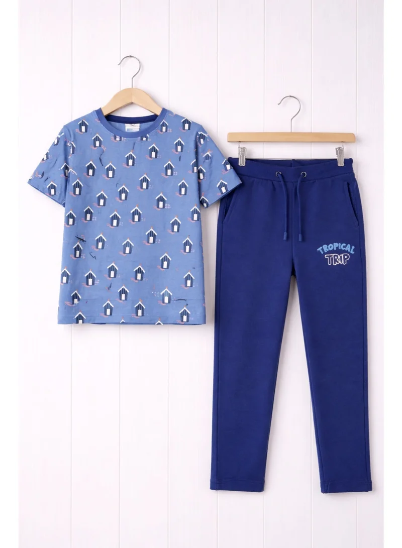 victor and jane Boys’ 2-Piece Set – All-Over Print T-Shirt & “Tropical Trip” Joggers